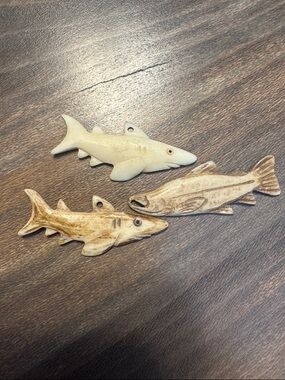 Decorative Carved Bone Fish Shark Pendant Set of 3